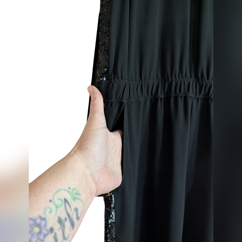 BCBGMAXAZRIA Mirabella Black Jumpsuit NWT Sequin Side Panels Sleeveless Size L - Picture 6 of 16